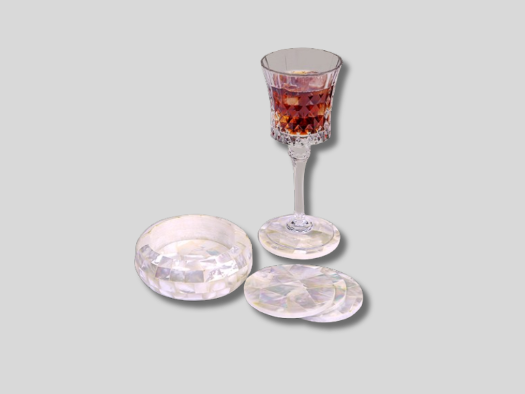 Bar Drink Coaster Set Mother Of Pearl Marvelous Inlay Design Table Decor